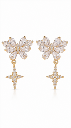 14K Gold Plated Butterfly & Star Drop Earrings – Cubic Zirconia