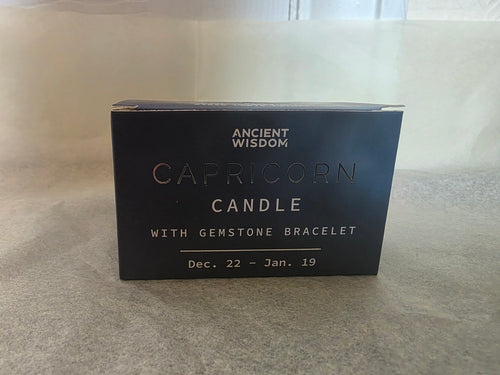 Ancient Wisdom Capricorn candle gift box with gemstone bracelet
