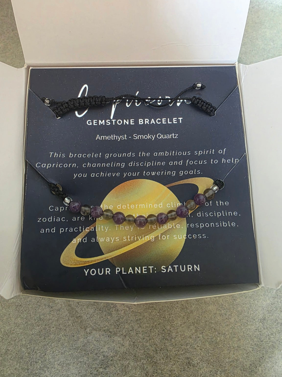 Capricorn gemstone bracelet presentation inside gift box