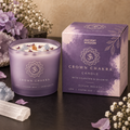 Ancient Wisdom Crown Chakra crystal candle in Fortis styled product scene