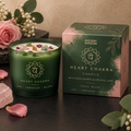 Ancient Wisdom Heart Chakra crystal candle in Fortis styled product scene