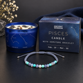 Ancient Wisdom Pisces zodiac candle with gemstone bracelet gift set