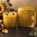 Ancient Wisdom Solar Plexus Chakra crystal candle in Fortis styled product scene