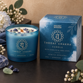 Ancient Wisdom Throat Chakra crystal candle in Fortis styled product scene